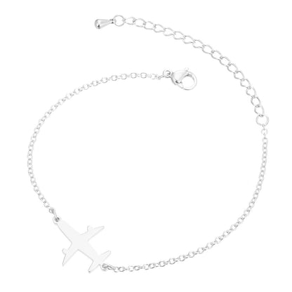 Stainless Steel Bracelets Simple Airplane Design Pendant Chains Fashion Charms Bracelet For Women Jewelry Party Gifts