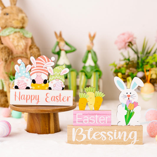 Easter Supplies Easter Rabbit Holding Flower Wooden Decoration