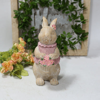 Easter European-style Home Resin  Woodcut Concave Carved Pattern Effect Easter Rabbit