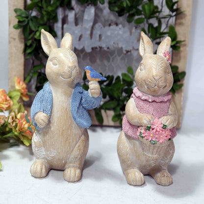 Easter European-style Home Resin  Woodcut Concave Carved Pattern Effect Easter Rabbit