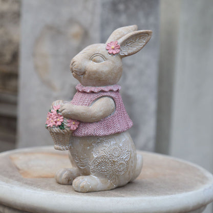 Easter European-style Home Resin  Woodcut Concave Carved Pattern Effect Easter Rabbit