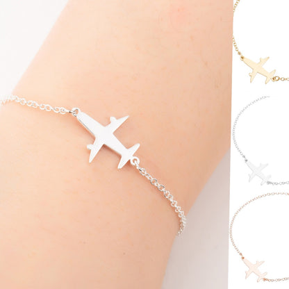 Stainless Steel Bracelets Simple Airplane Design Pendant Chains Fashion Charms Bracelet For Women Jewelry Party Gifts