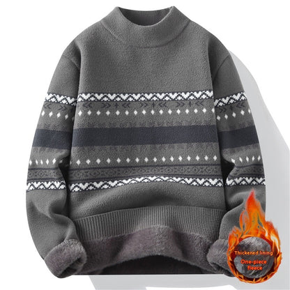 One-piece Velvet Sweater Men's Mock Neck Knitted Sweater Fashion Knitting Pullovers Men Autumn Winter Daily Casual Warm Pullover Sweaters Man