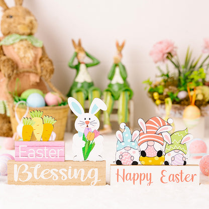 Easter Supplies Easter Rabbit Holding Flower Wooden Decoration